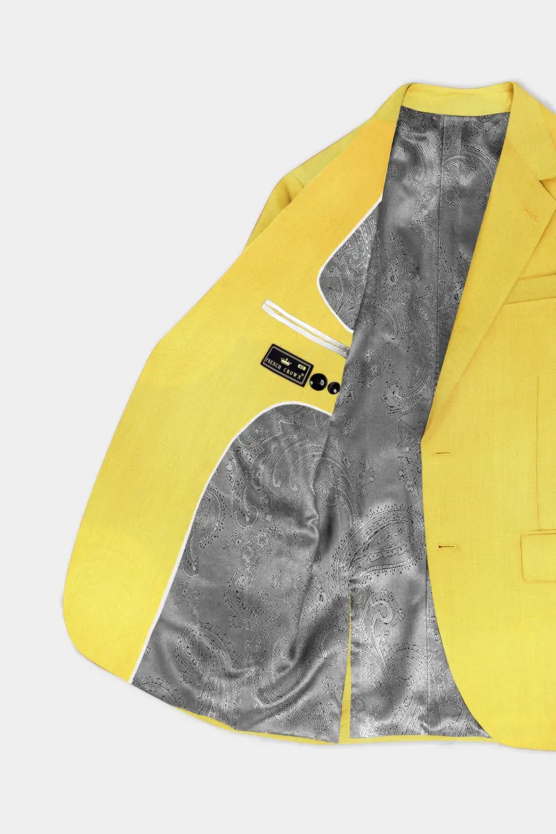 Saffron Elegance-Lemon Yellow Solid Wool Rich Single Breasted Slight Stretch Suit 6