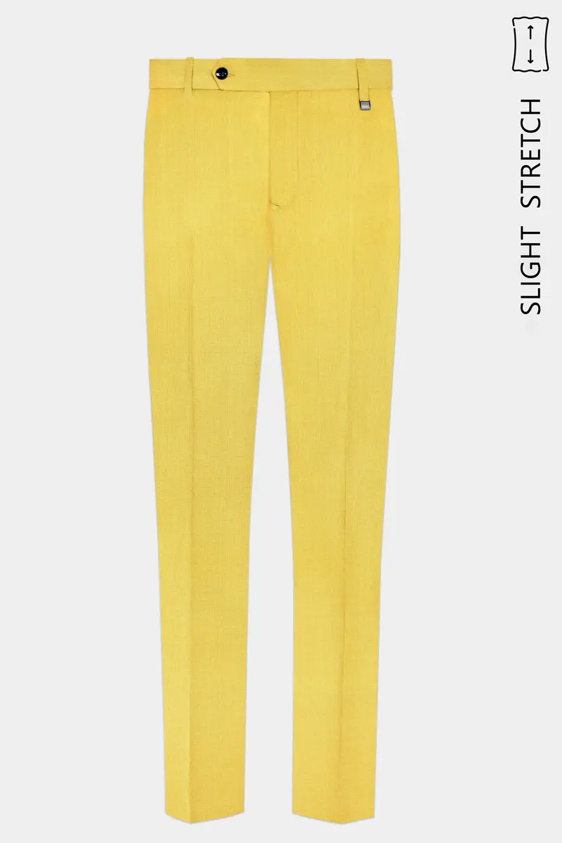 Saffron Elegance-Lemon Yellow Solid Wool Rich Slight Stretch Waistband Pant 2