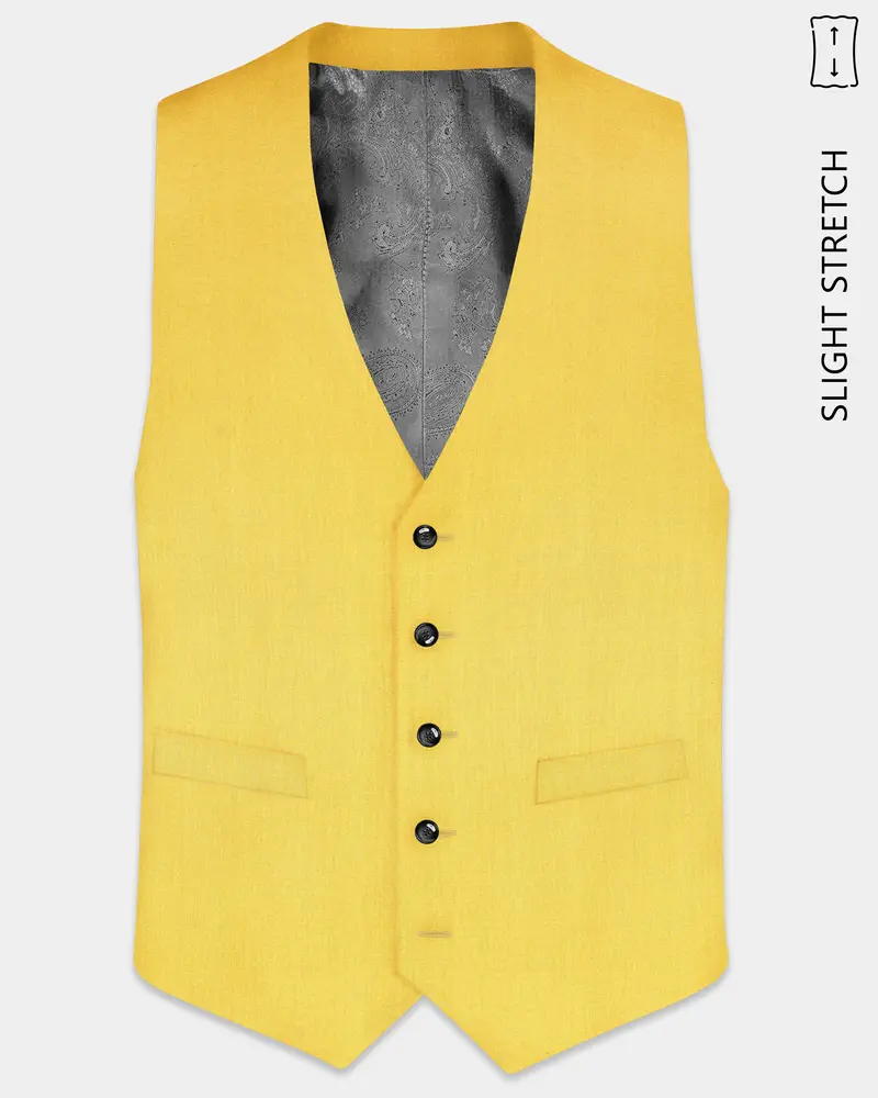 Saffron Elegance-Lemon Yellow Solid Wool Rich Slight Stretch Waistcoat 1
