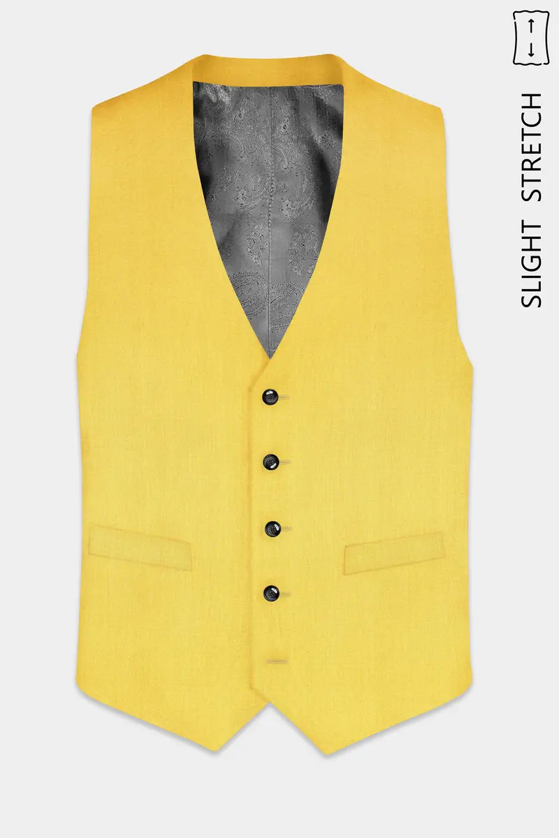 Saffron Elegance-Lemon Yellow Solid Wool Rich Slight Stretch Waistcoat 2