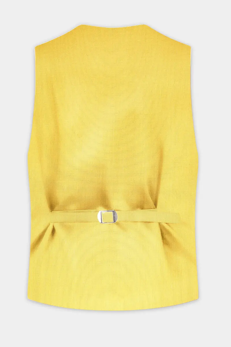 Saffron Elegance-Lemon Yellow Solid Wool Rich Slight Stretch Waistcoat 4
