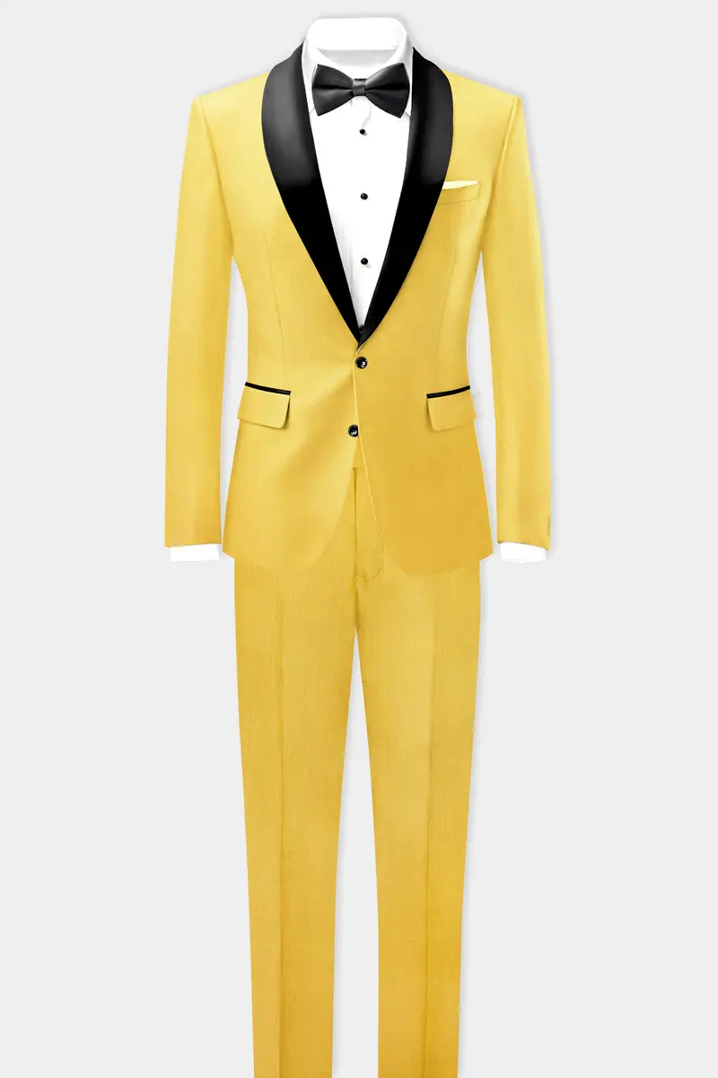 Saffron Elegance-Lemon Yellow Solid Wool Rich Tuxedo Slight Stretch Blazer 9