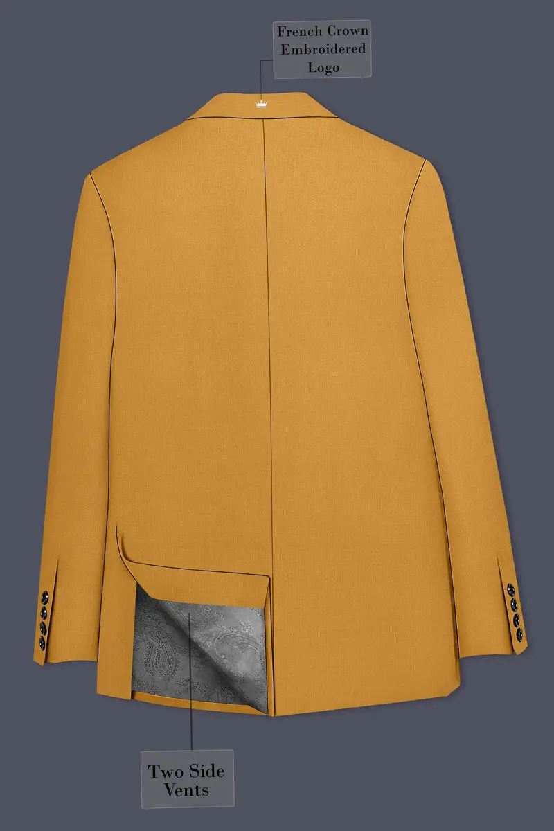 Saffron-Harvest Yellow Solid Wool Rich Double Breasted Slight Stretch Blazer 8