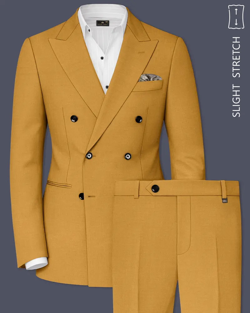 Saffron-Harvest Yellow Solid Wool Rich Double Breasted Slight Stretch Suit 1