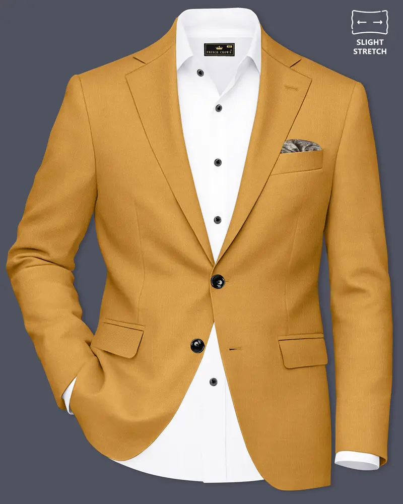 Saffron-Harvest Yellow Solid Wool Rich Single Breasted Slight Stretch Blazer 1
