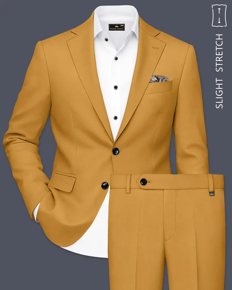 Saffron-Harvest Yellow Solid Wool Rich Single Breasted Slight Stretch Suit 1