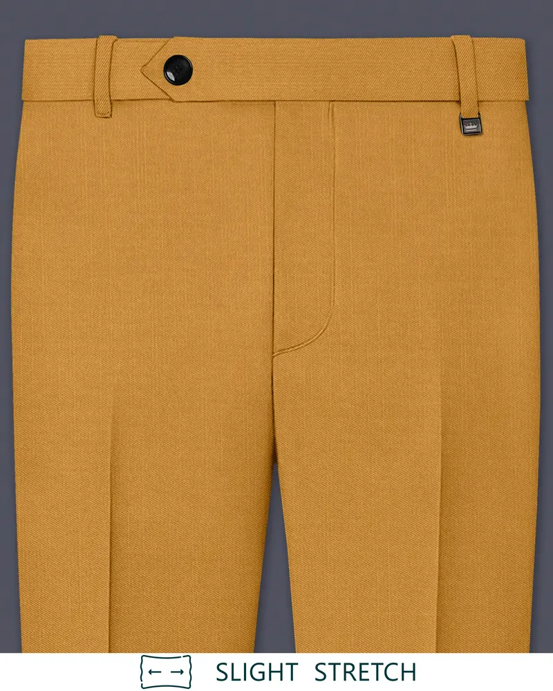 Saffron-Harvest Yellow Solid Wool Rich Slight Stretch Waistband Pant 1