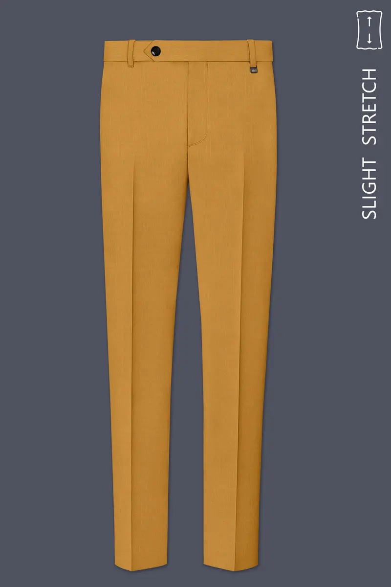 Saffron-Harvest Yellow Solid Wool Rich Slight Stretch Waistband Pant 2