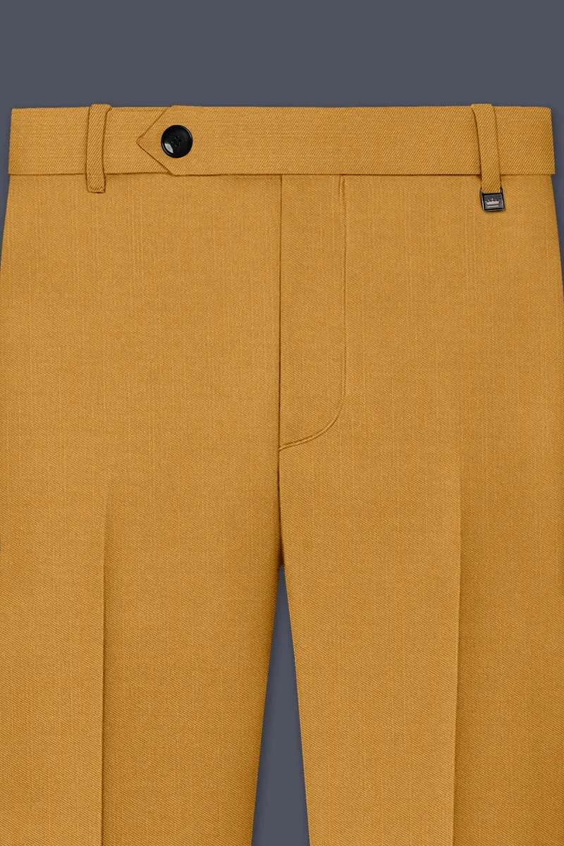 Saffron-Harvest Yellow Solid Wool Rich Slight Stretch Waistband Pant 4