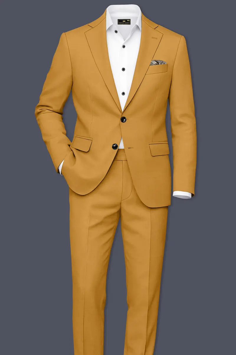 Saffron-Harvest Yellow Solid Wool Rich Slight Stretch Waistband Pant 7