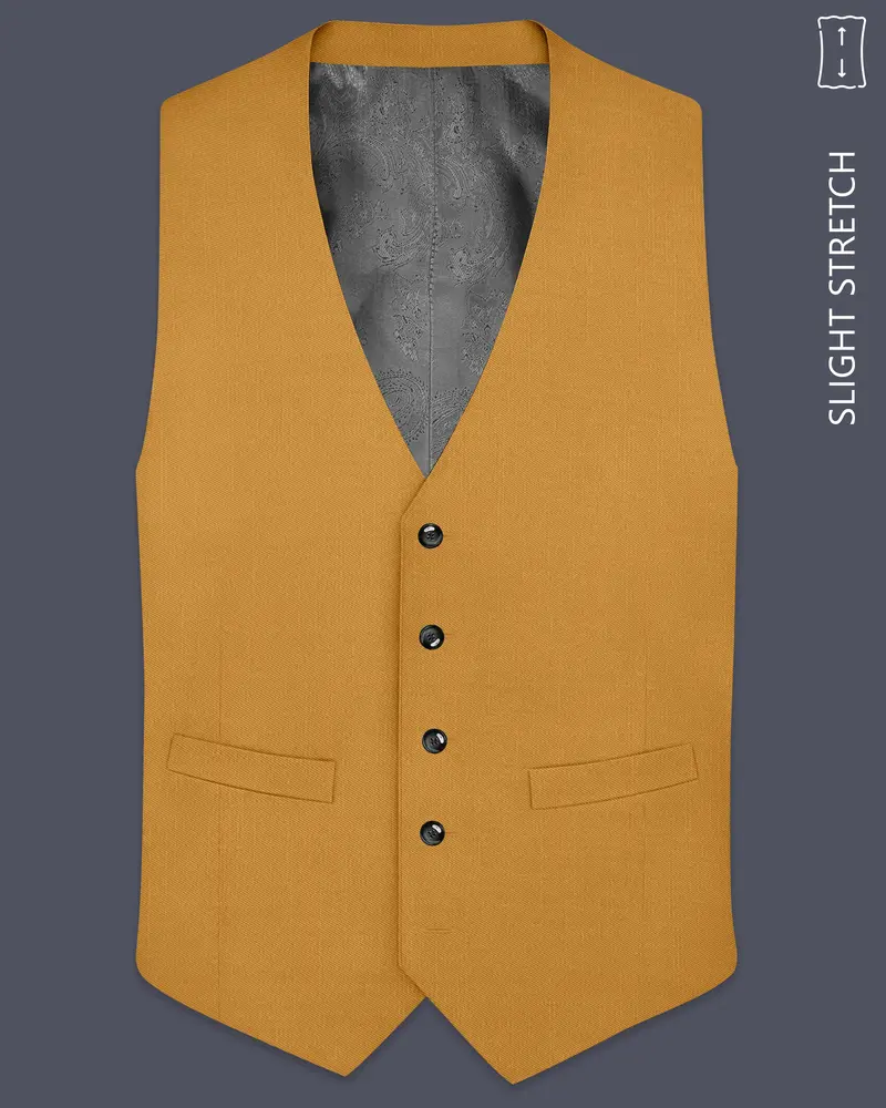 Saffron-Harvest Yellow Solid Wool Rich Slight Stretch Waistcoat 1