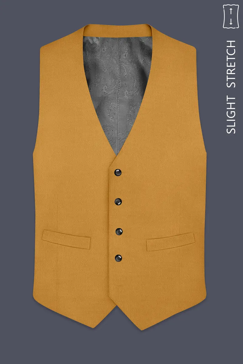 Saffron-Harvest Yellow Solid Wool Rich Slight Stretch Waistcoat 2