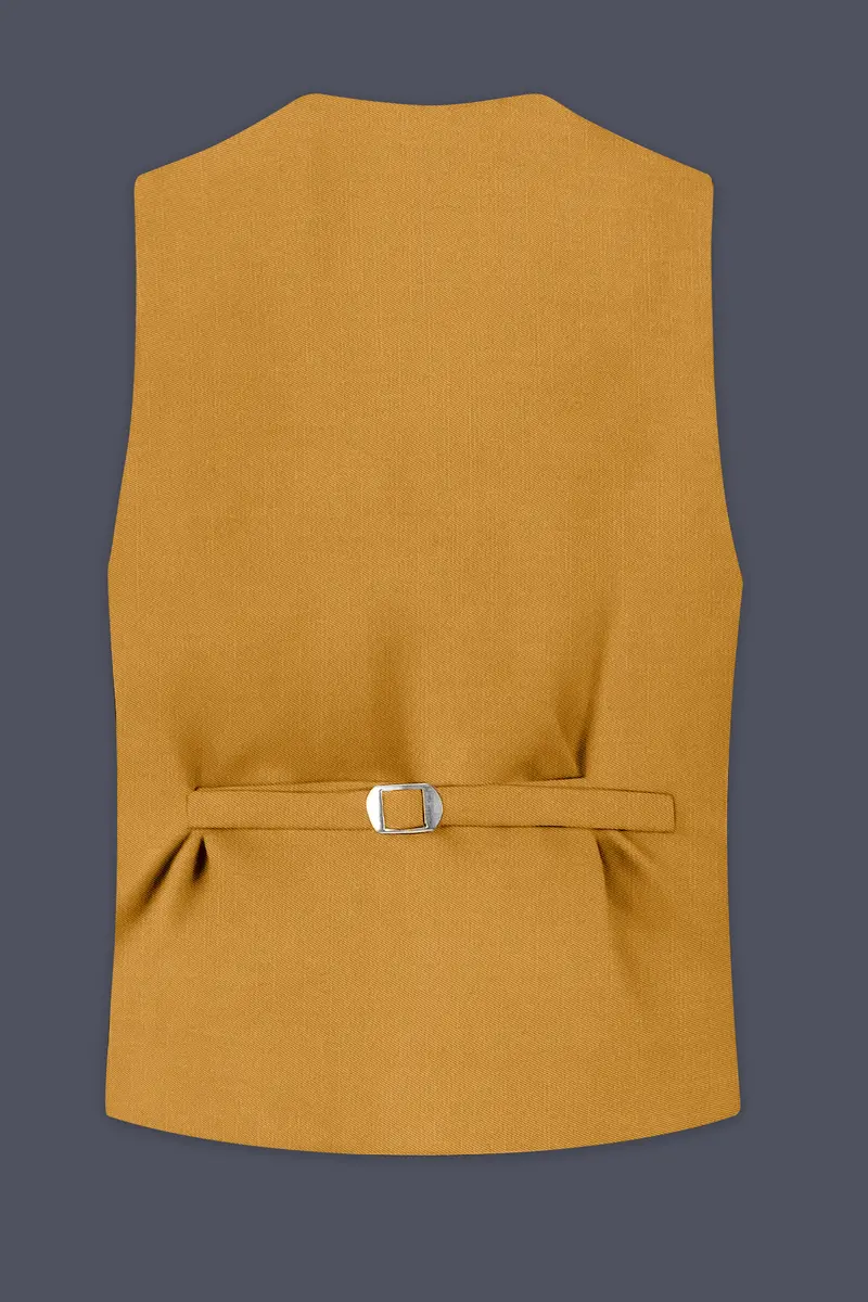 Saffron-Harvest Yellow Solid Wool Rich Slight Stretch Waistcoat 4