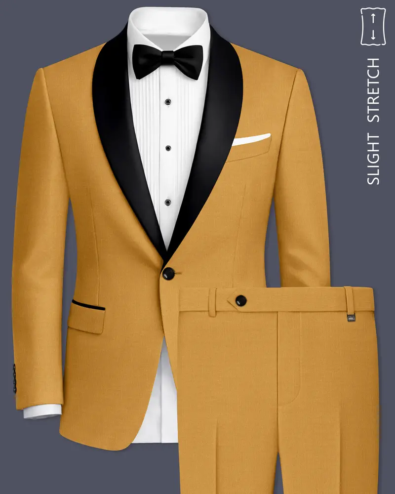Saffron-Harvest Yellow Wool Rich Tuxedo Slight Stretch Suit 1
