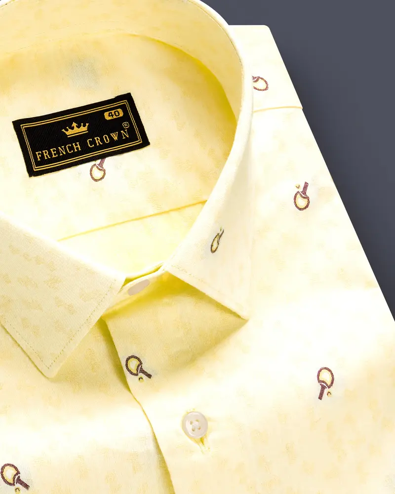 Saffron Weave-Oasis Yellow Jacquard Butta Textured Premium Giza Cotton Dress Shirt 1