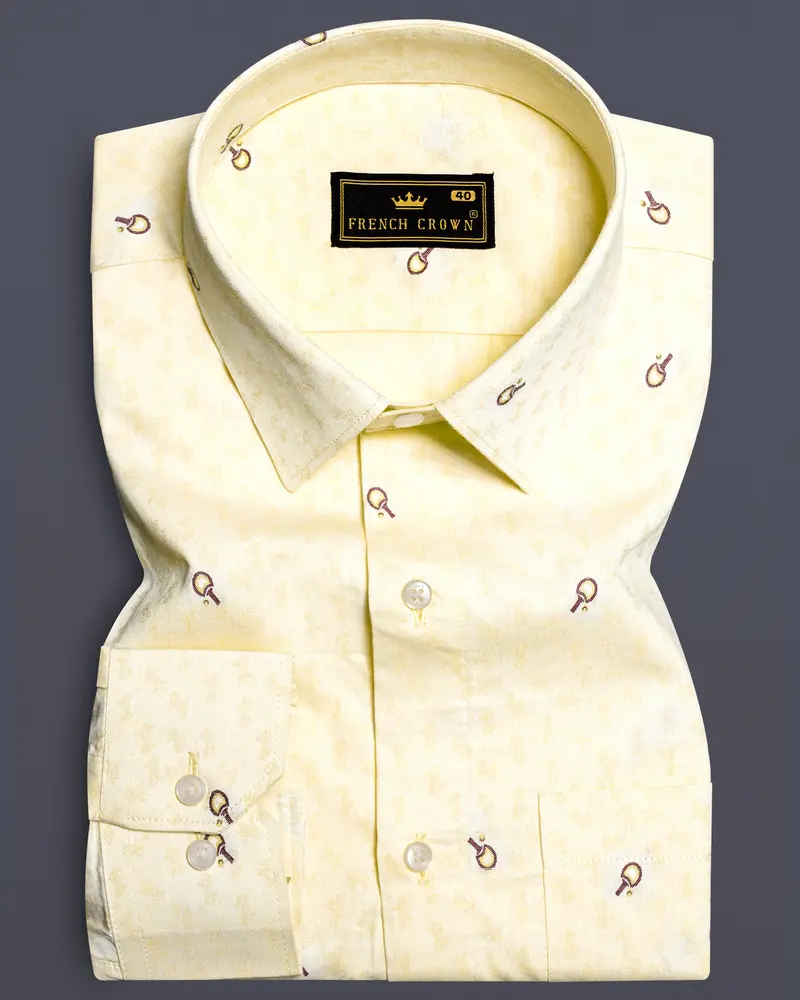 Saffron Weave-Oasis Yellow Jacquard Butta Textured Premium Giza Cotton Dress Shirt 10