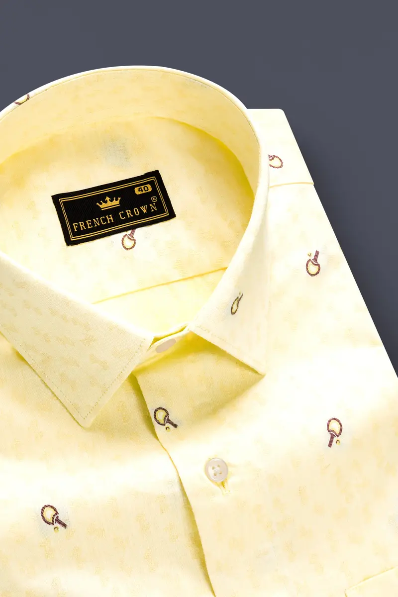 Saffron Weave-Oasis Yellow Jacquard Butta Textured Premium Giza Cotton Dress Shirt 2