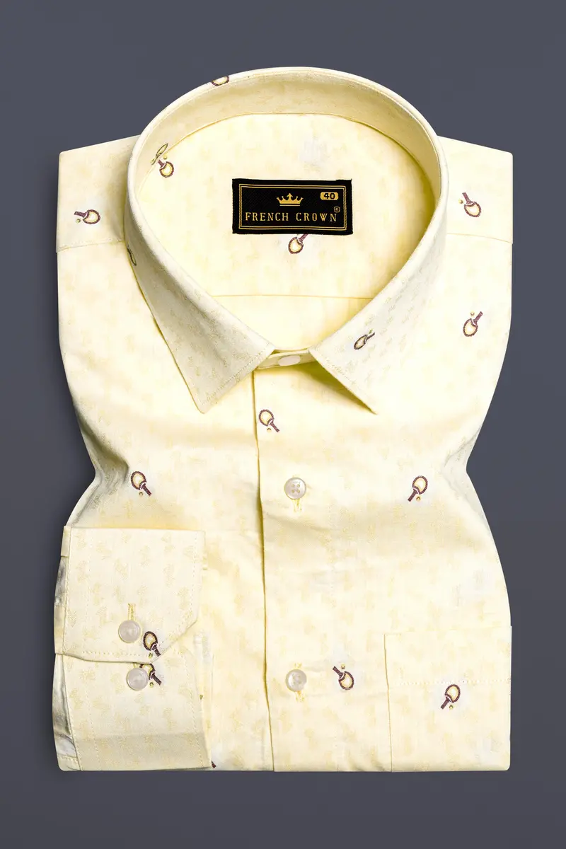 Saffron Weave-Oasis Yellow Jacquard Butta Textured Premium Giza Cotton Dress Shirt 4