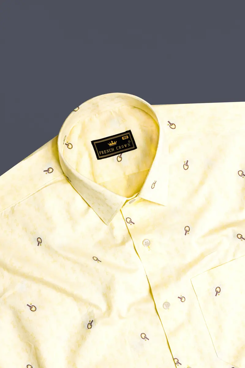 Saffron Weave-Oasis Yellow Jacquard Butta Textured Premium Giza Cotton Dress Shirt 5