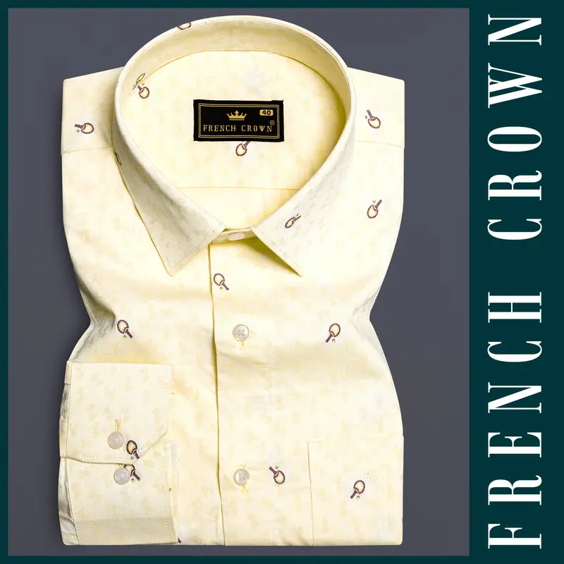 Saffron Weave-Oasis Yellow Jacquard Butta Textured Premium Giza Cotton Dress Shirt 6