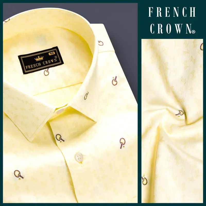 Saffron Weave-Oasis Yellow Jacquard Butta Textured Premium Giza Cotton Dress Shirt 9