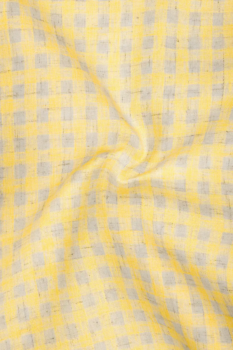 Saffronloom -Sandwisp Yellow Gingham Plaid Luxurious Linen Casual Kurta Shirt 3