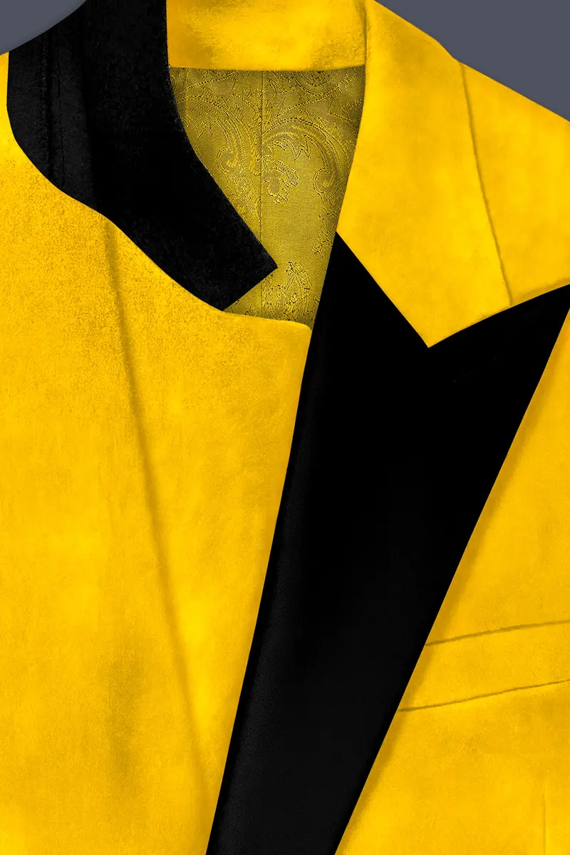 Safvell-Mustard Yellow Velvet Peak Lapel Tuxedo Blazer 4