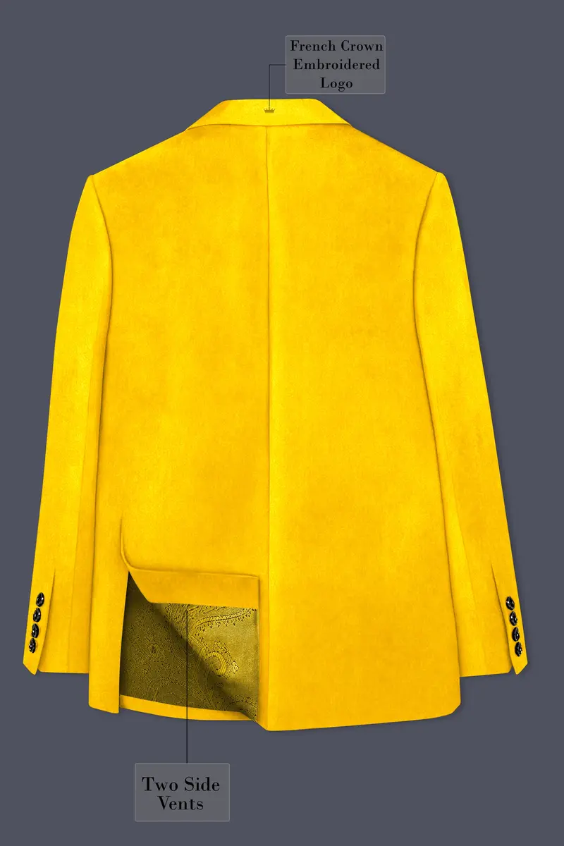 Safvell-Mustard Yellow Velvet Peak Lapel Tuxedo Blazer 8
