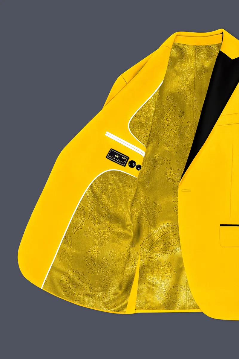 Safvell-Mustard Yellow Velvet Peak Lapel Tuxedo Suit 6