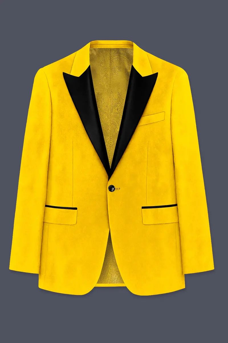 Safvell-Mustard Yellow Velvet Peak Lapel Tuxedo Suit 8