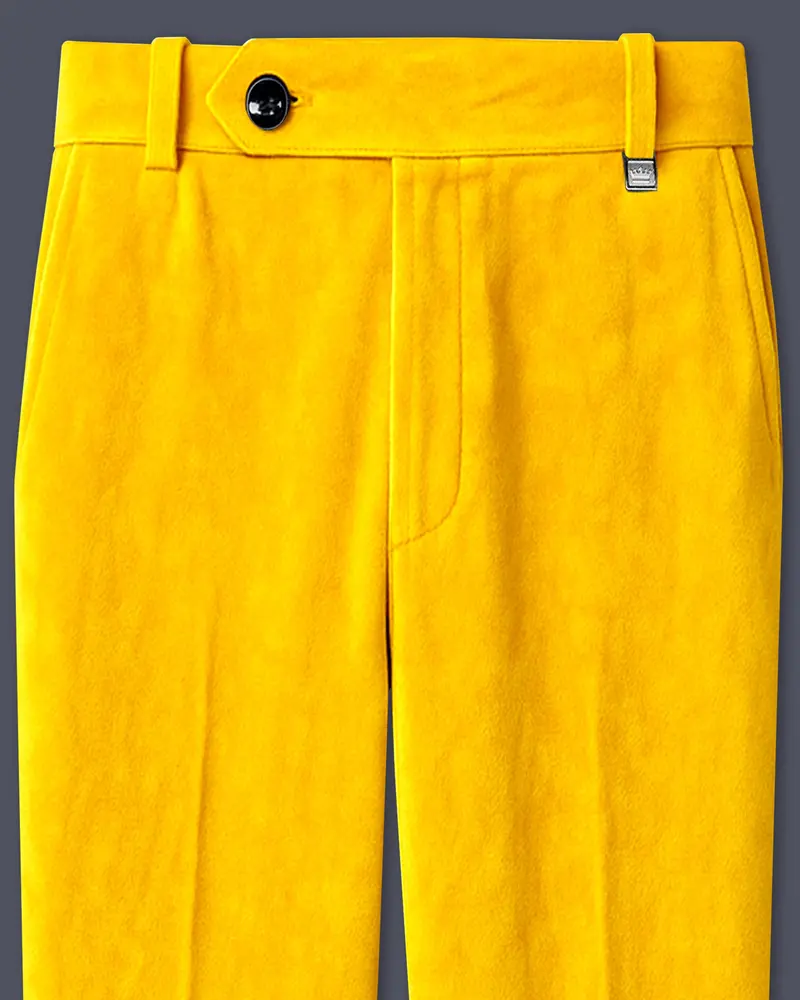 Safvell-Mustard Yellow Velvet Stretchable Waistband Pant 1