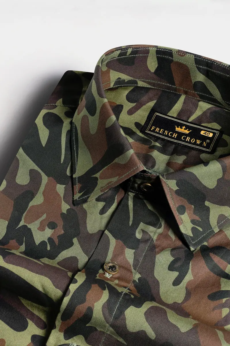 Sage Green And Taupe Brown Printed Royal Oxford Shirt 1