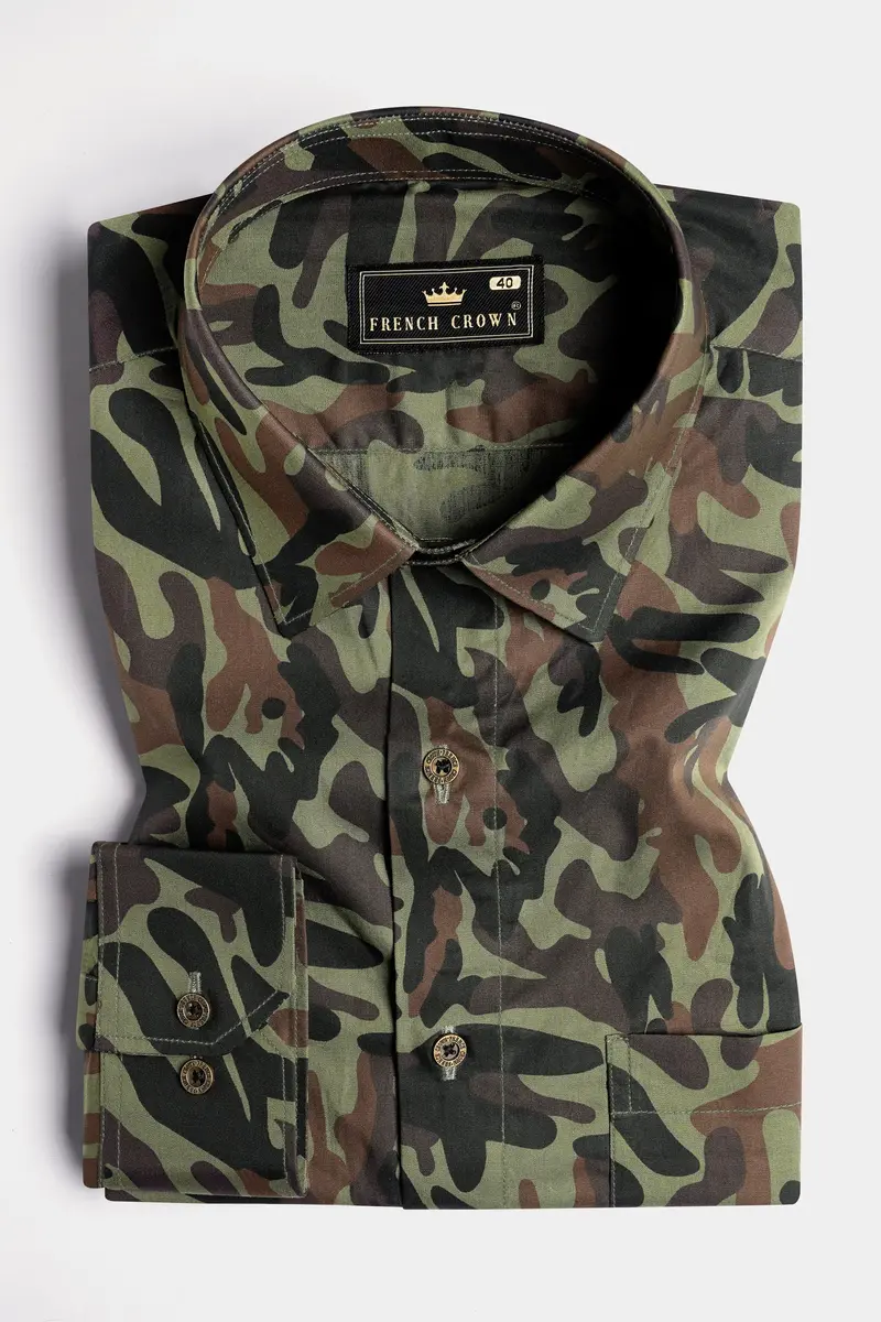 Sage Green And Taupe Brown Printed Royal Oxford Shirt 3