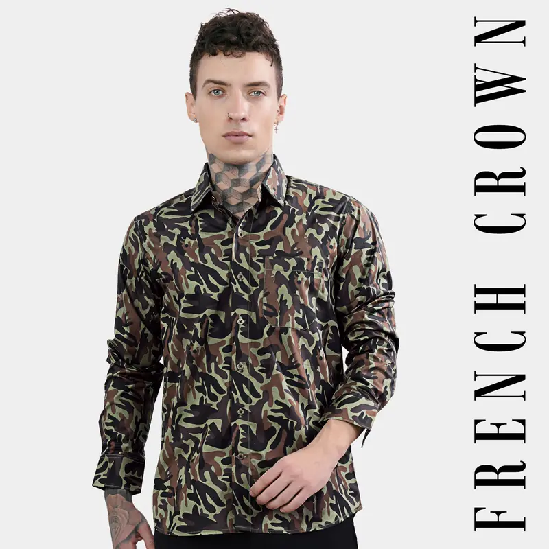 Sage Green And Taupe Brown Printed Royal Oxford Shirt 4