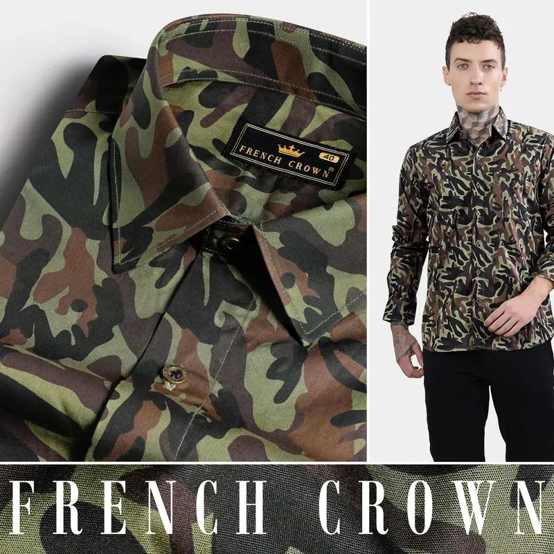 Sage Green And Taupe Brown Printed Royal Oxford Shirt 7