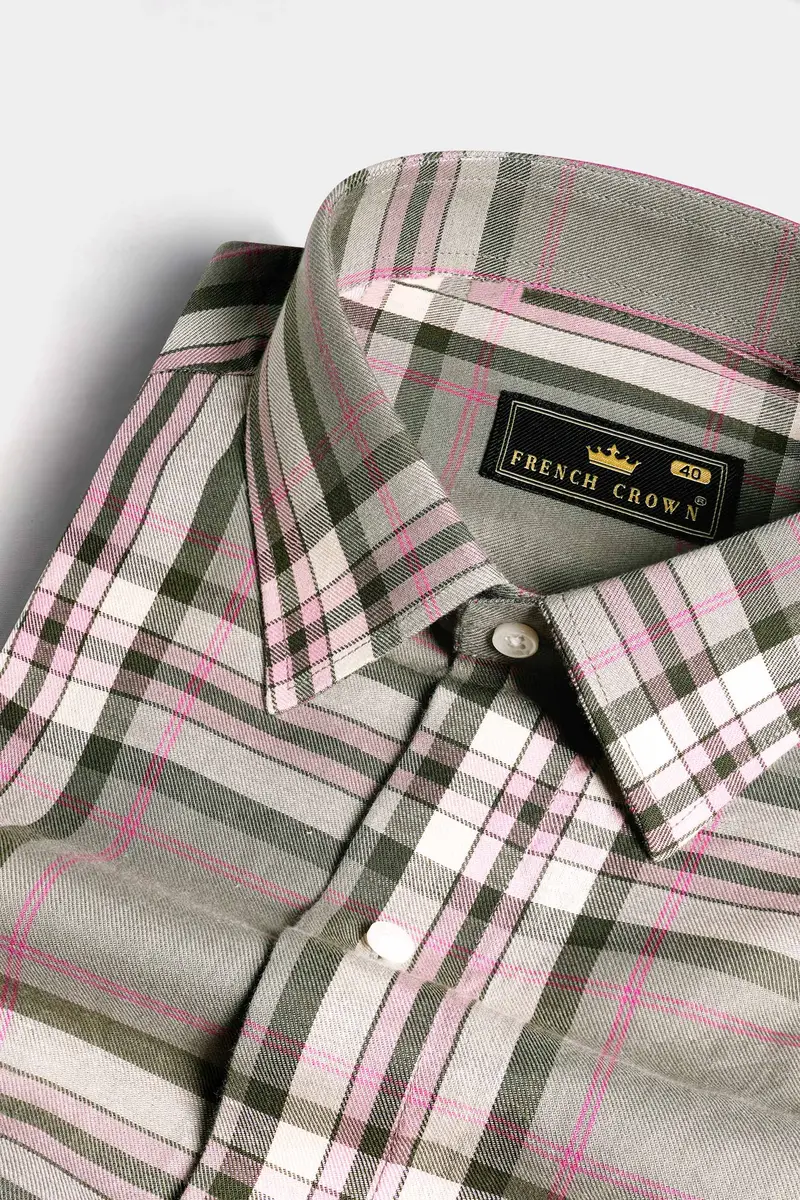 Sage Green And Vale Pink Twill Plaid Premium Cotton Shirt 1