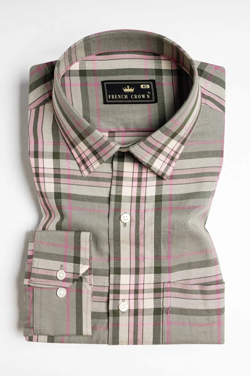 Sage Green And Vale Pink Twill Plaid Premium Cotton Shirt 3