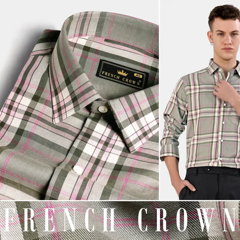 Sage Green And Vale Pink Twill Plaid Premium Cotton Shirt 4