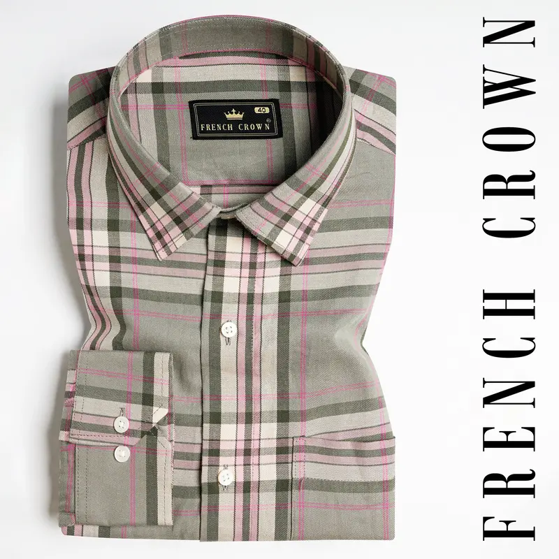 Sage Green And Vale Pink Twill Plaid Premium Cotton Shirt 7