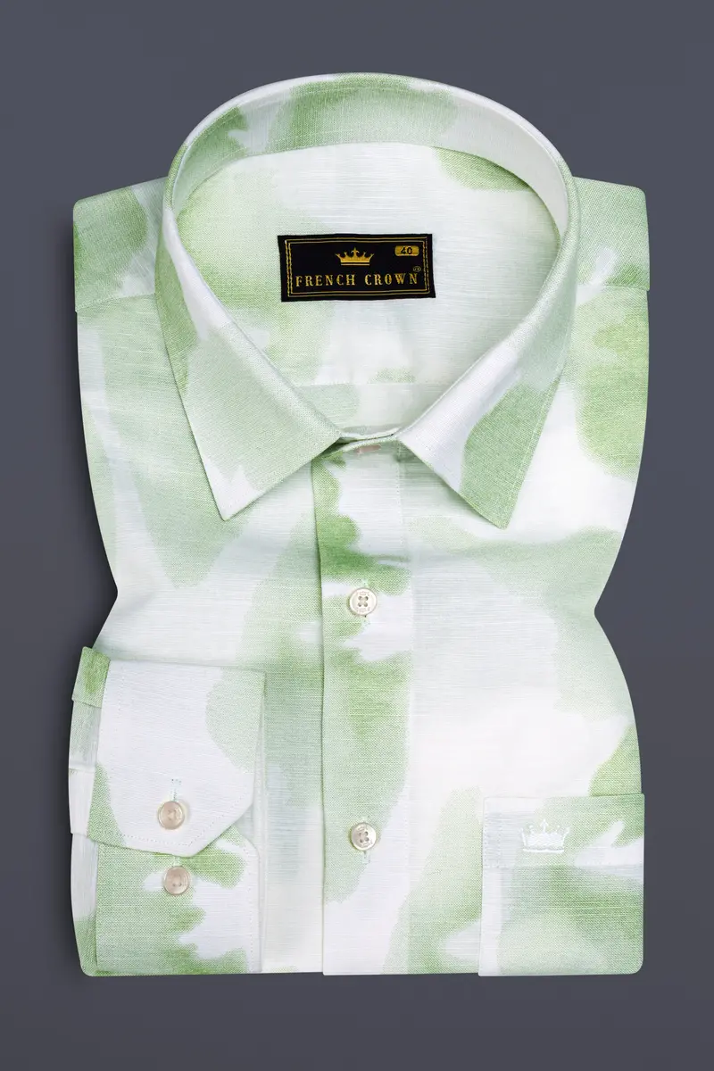 Sage Green And White Luxurious Linen Shirt 5