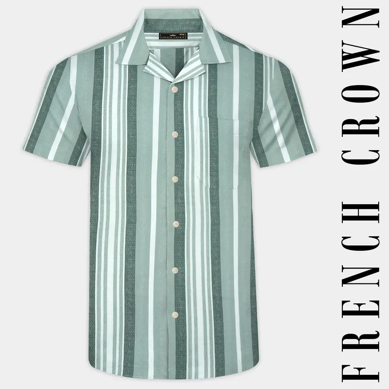 Sage Green And White Striped Premium Tencel Shirt 1