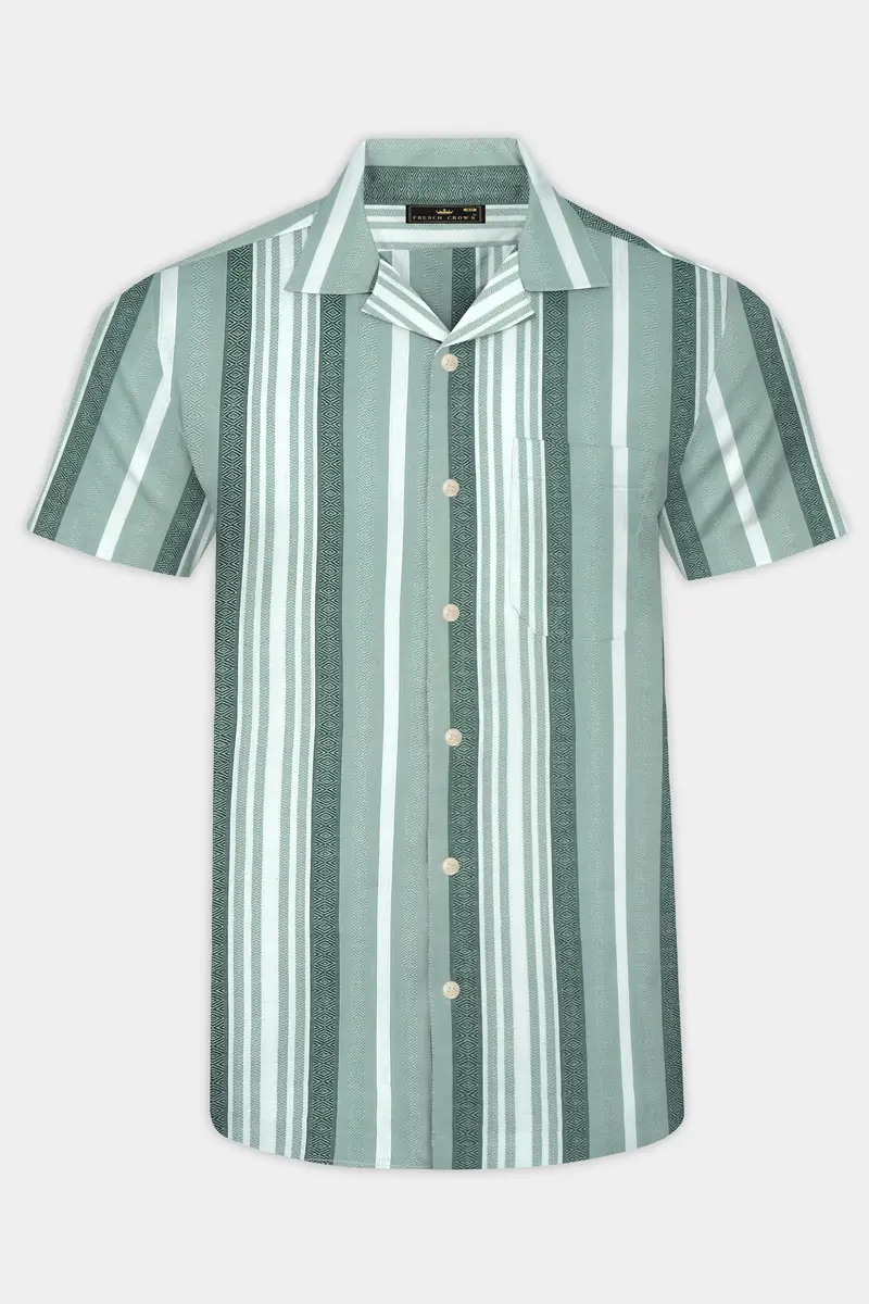 Sage Green And White Striped Premium Tencel Shirt 2