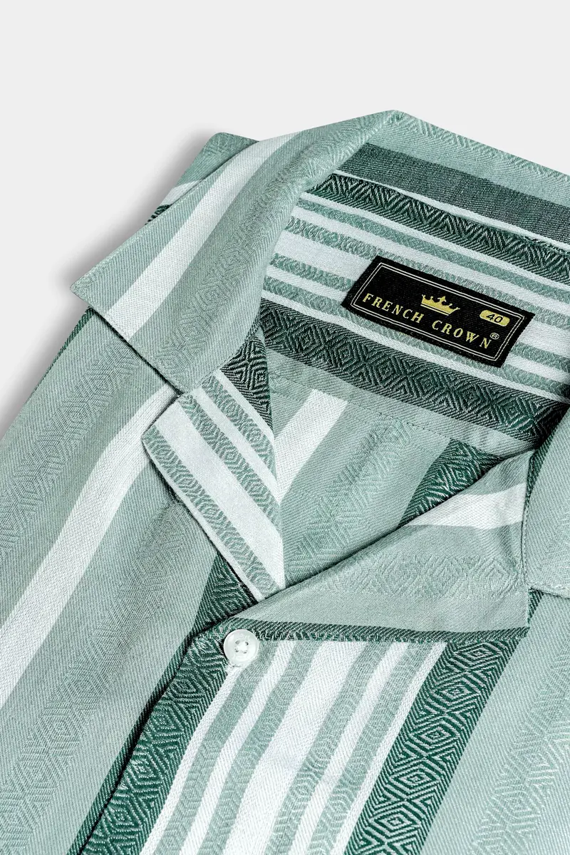 Sage Green And White Striped Premium Tencel Shirt 4
