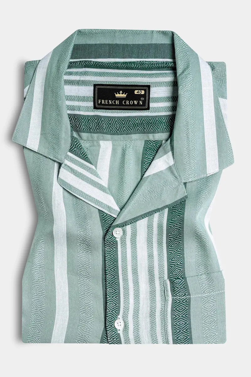 Sage Green And White Striped Premium Tencel Shirt 5