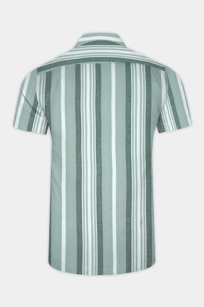 Sage Green And White Striped Premium Tencel Shirt 6