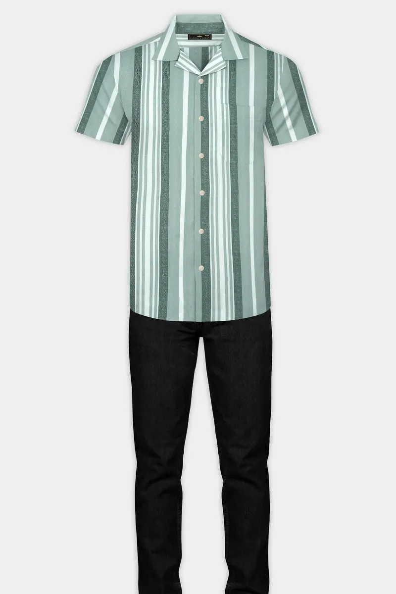 Sage Green And White Striped Premium Tencel Shirt 7