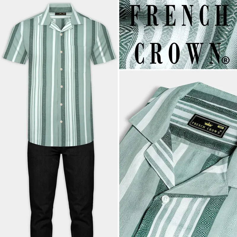 Sage Green And White Striped Premium Tencel Shirt 9