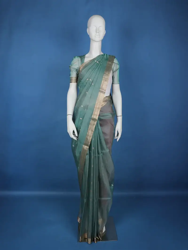Sage Green Butta Weave Organza Saree 1