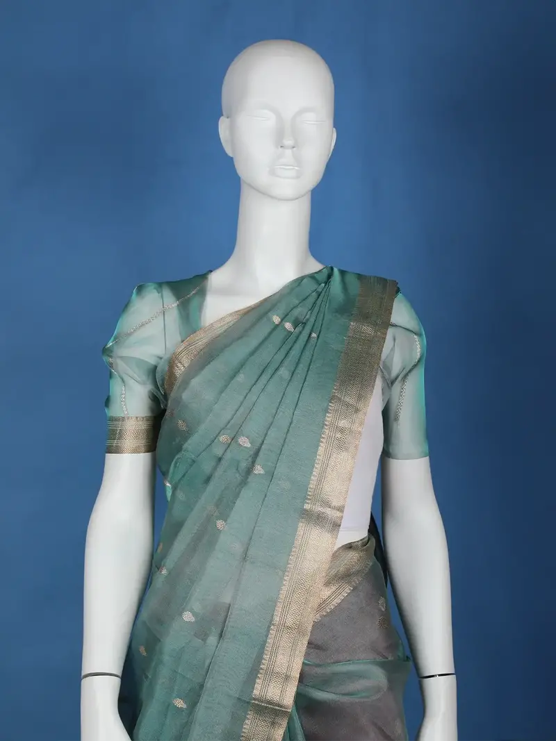 Sage Green Butta Weave Organza Saree 2