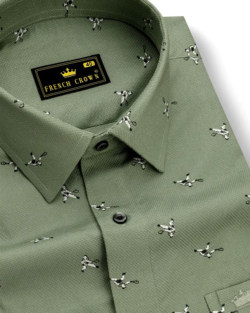 Sage Green Dobby Textured Premium Giza Cotton Shirt 1